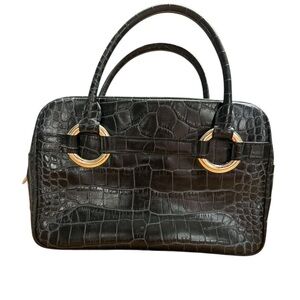 ANTONIO MELANI Black Crocodile-Embossed Satchel